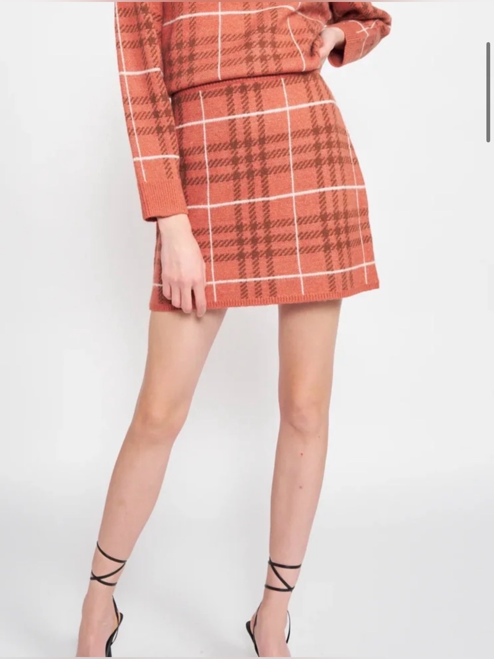 NWT En Saison Bronte Sweater Mini Skirt plaid rust brown size medium